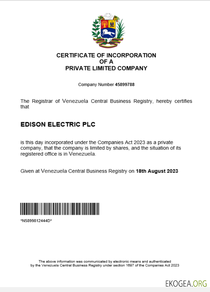 Modèle Word et PDF de certificat d'enregistrement d'entreprise au Venezuela